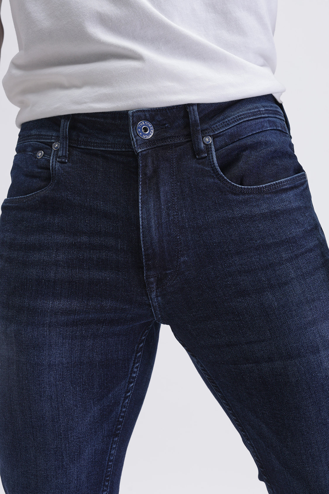 Men Slim Mid Rise Dark Blue Jeans