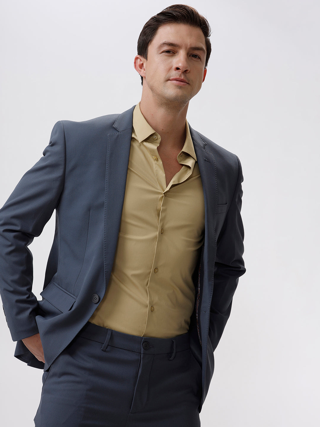 Patrick Tios Taupe Cotton Spread  Solid Shirt