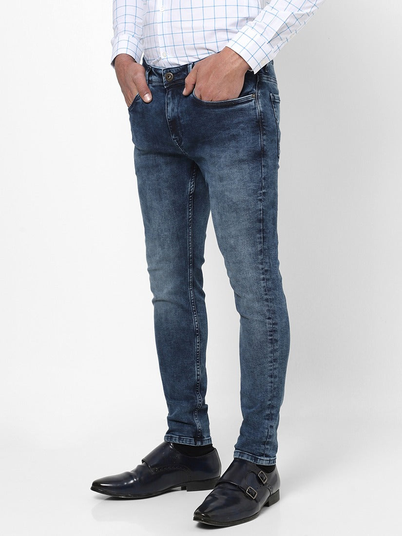 Men Slim Mid Rise Blue Jeans
