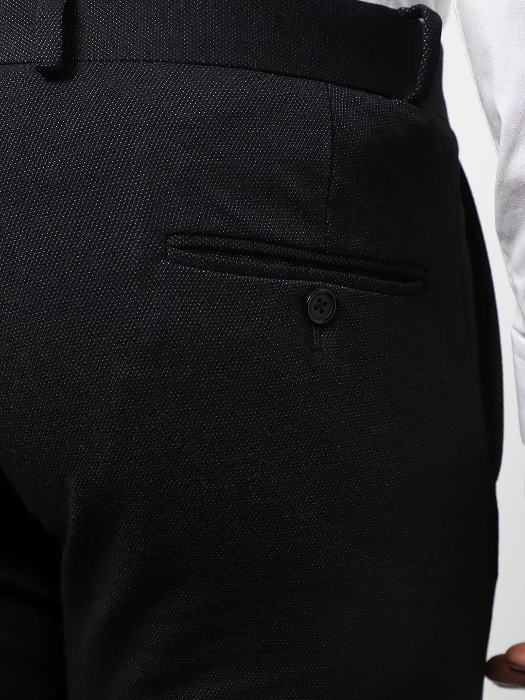 Black Pin Dot Knitted Stretch Men's Trouser