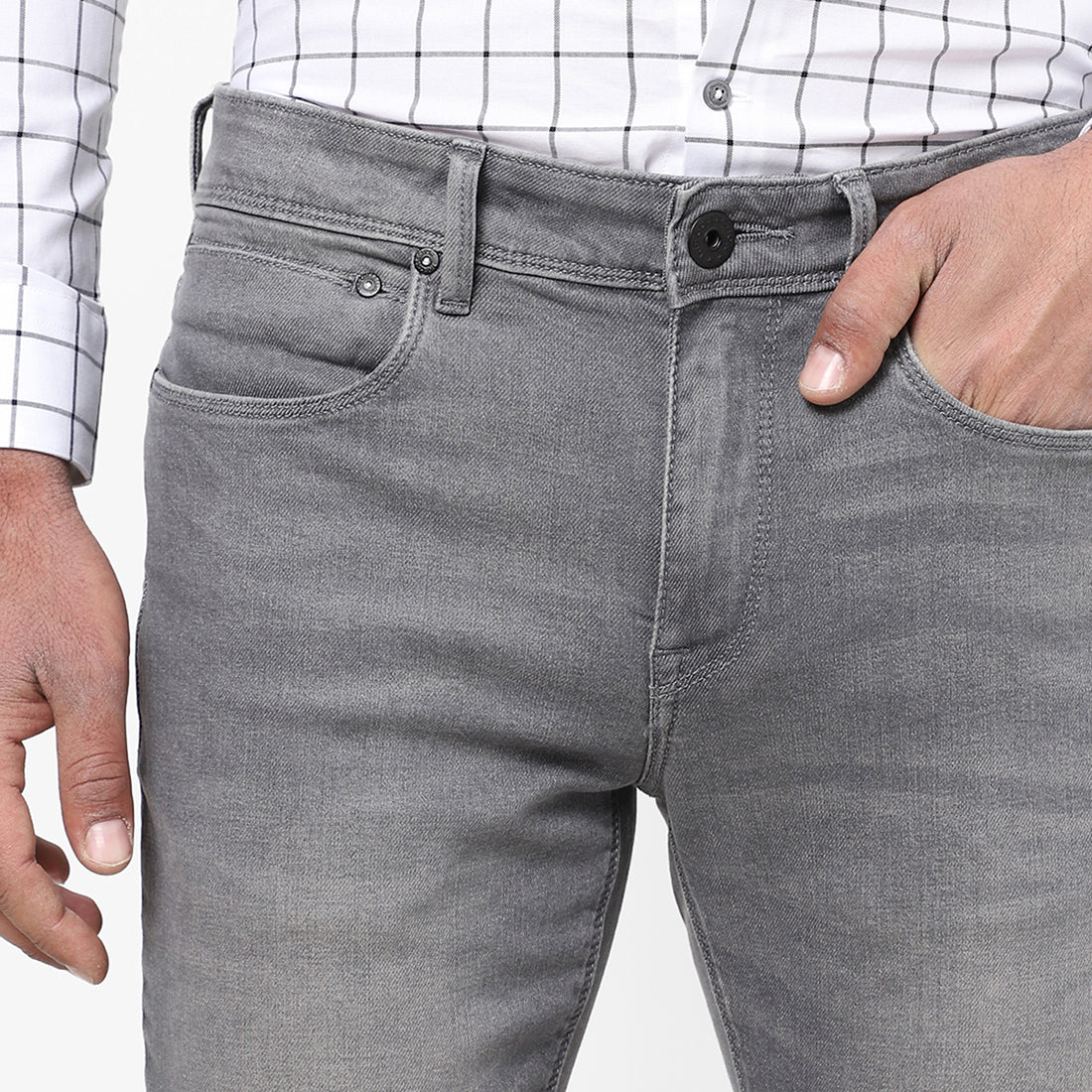 Men Slim Mid Rise Grey Jeans