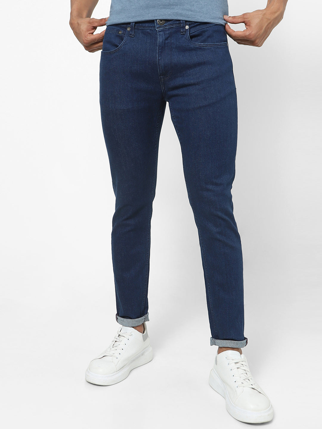 Men Slim Mid Rise Blue Jeans