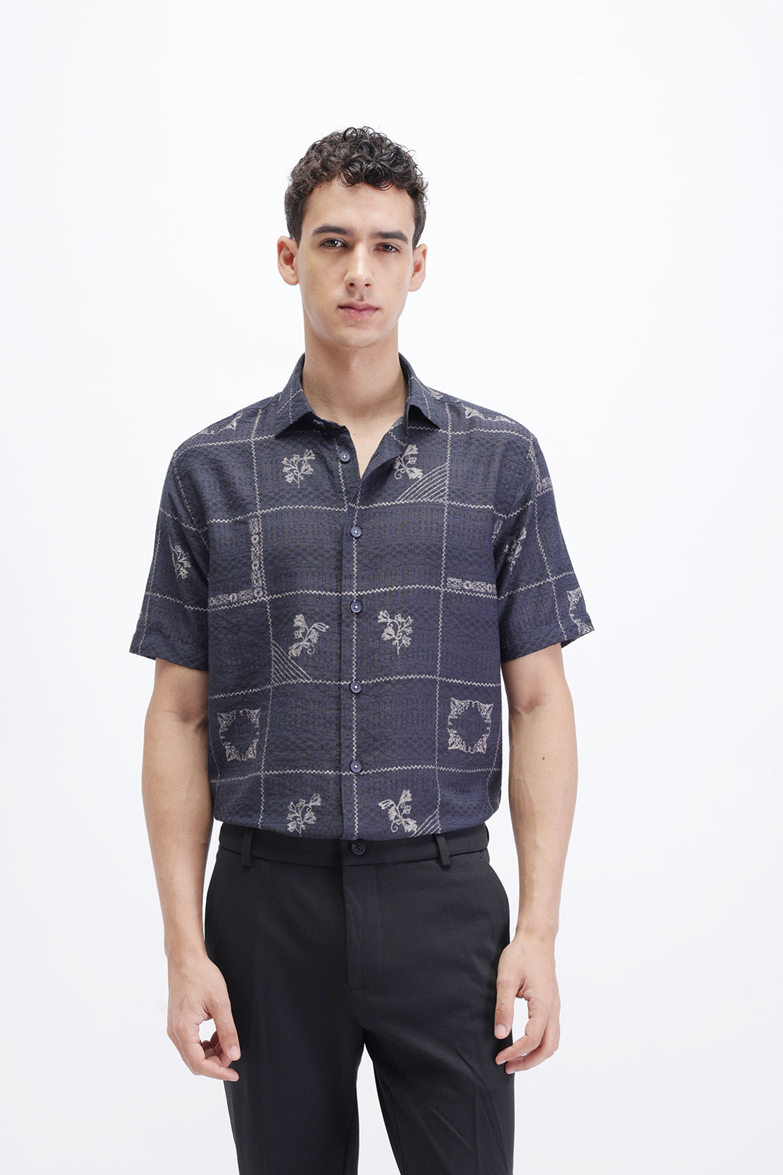 ABSTRACT CHECKED SLIM FIT SHIRT