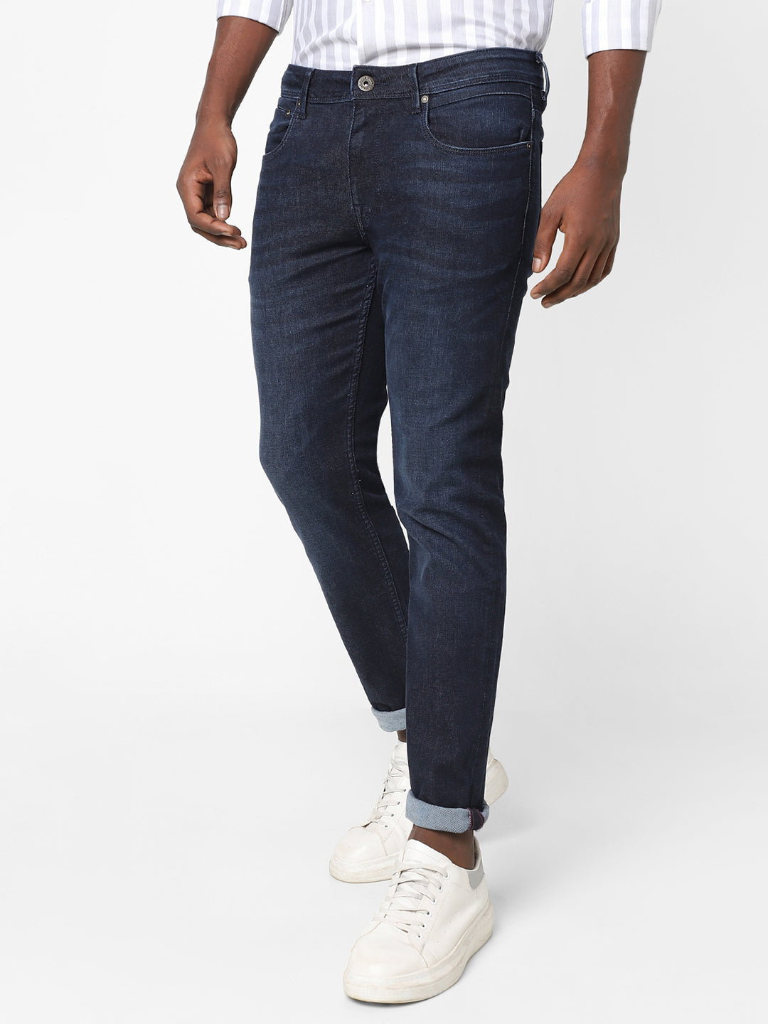 Men Slim Mid Rise Dark Blue Jeans