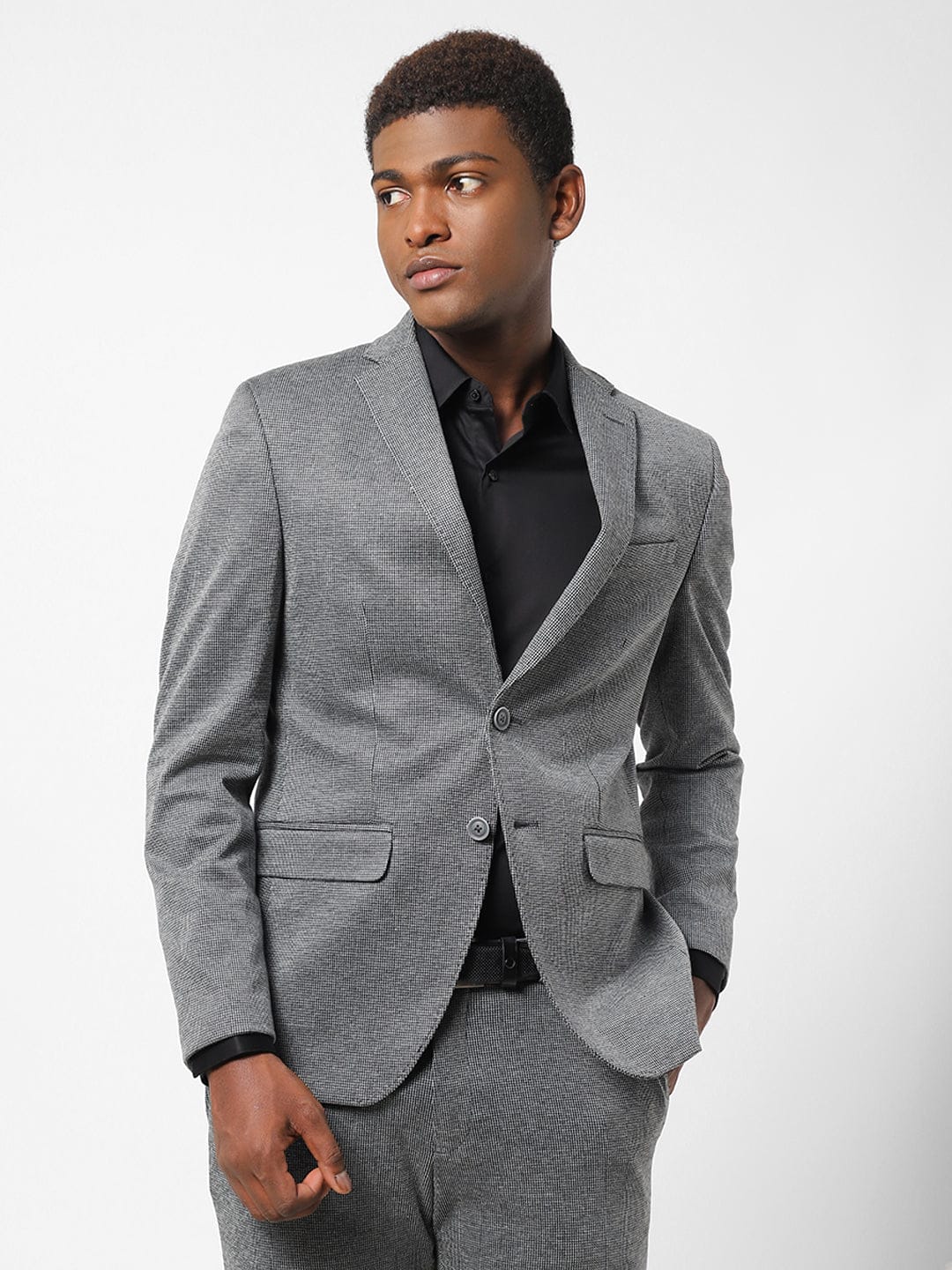 Men's Grey Gingam Blazer TCJ46466