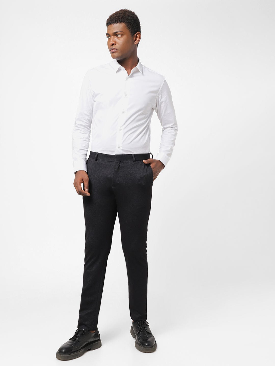 Black Pin Dot Knitted Stretch Men's Trouser