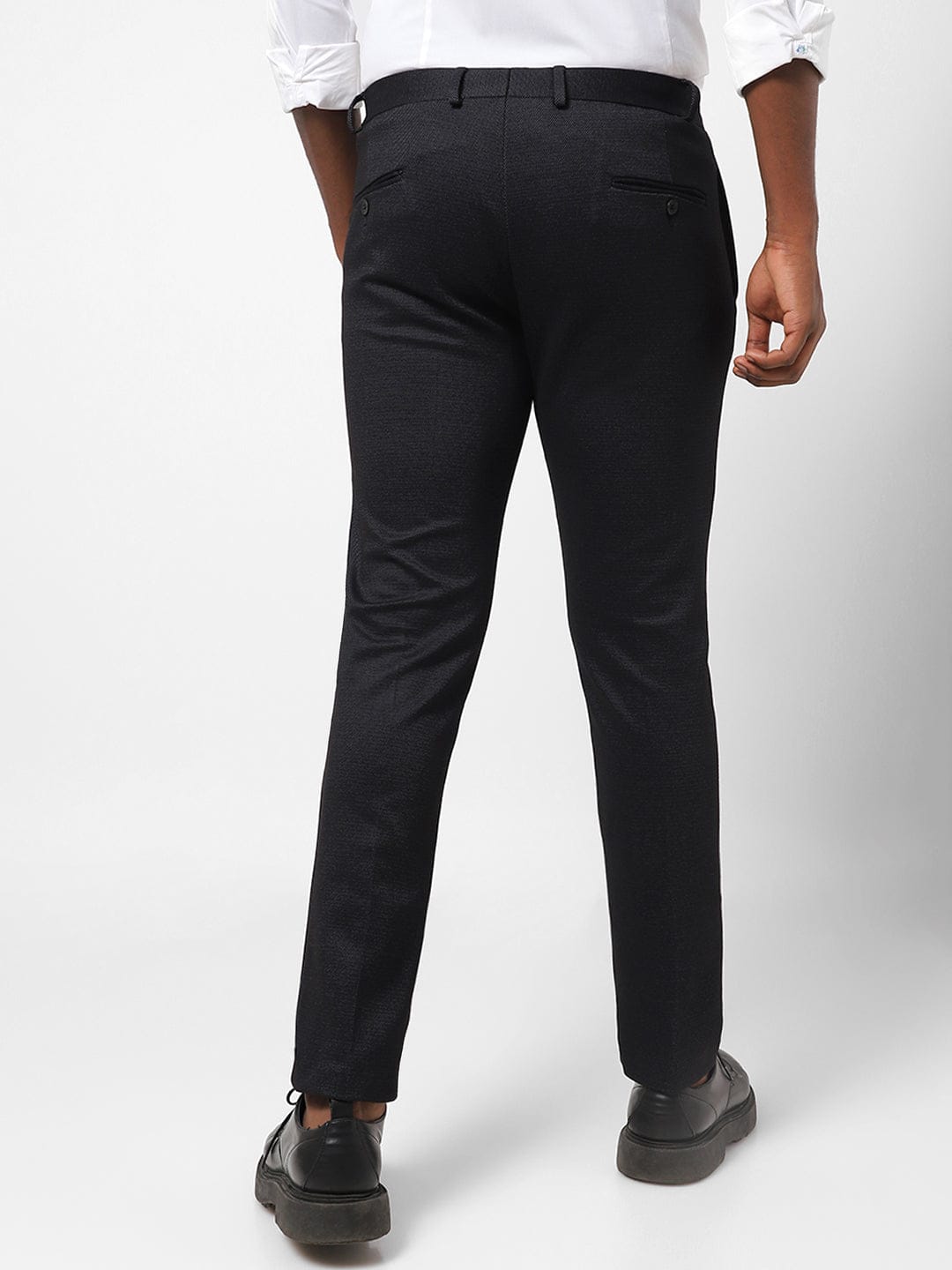 Black Pin Dot Knitted Stretch Men's Trouser