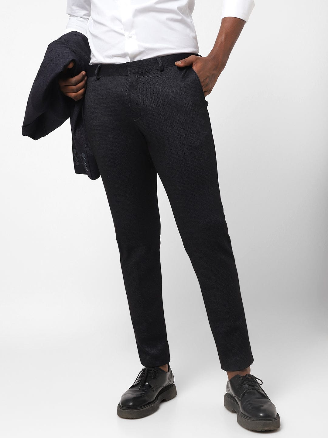 Black Pin Dot Knitted Stretch Men's Trouser