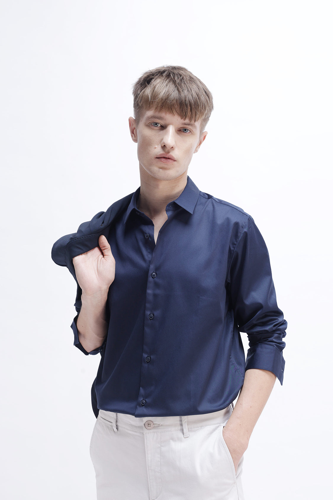 SLIM FIT SOLID COTTON SHIRT