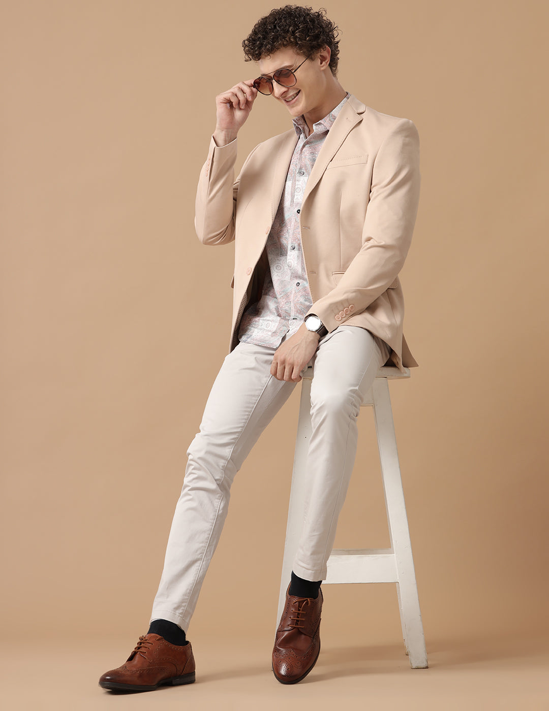 Men's Slim Fit Single Breasted Beige Formal Blazer