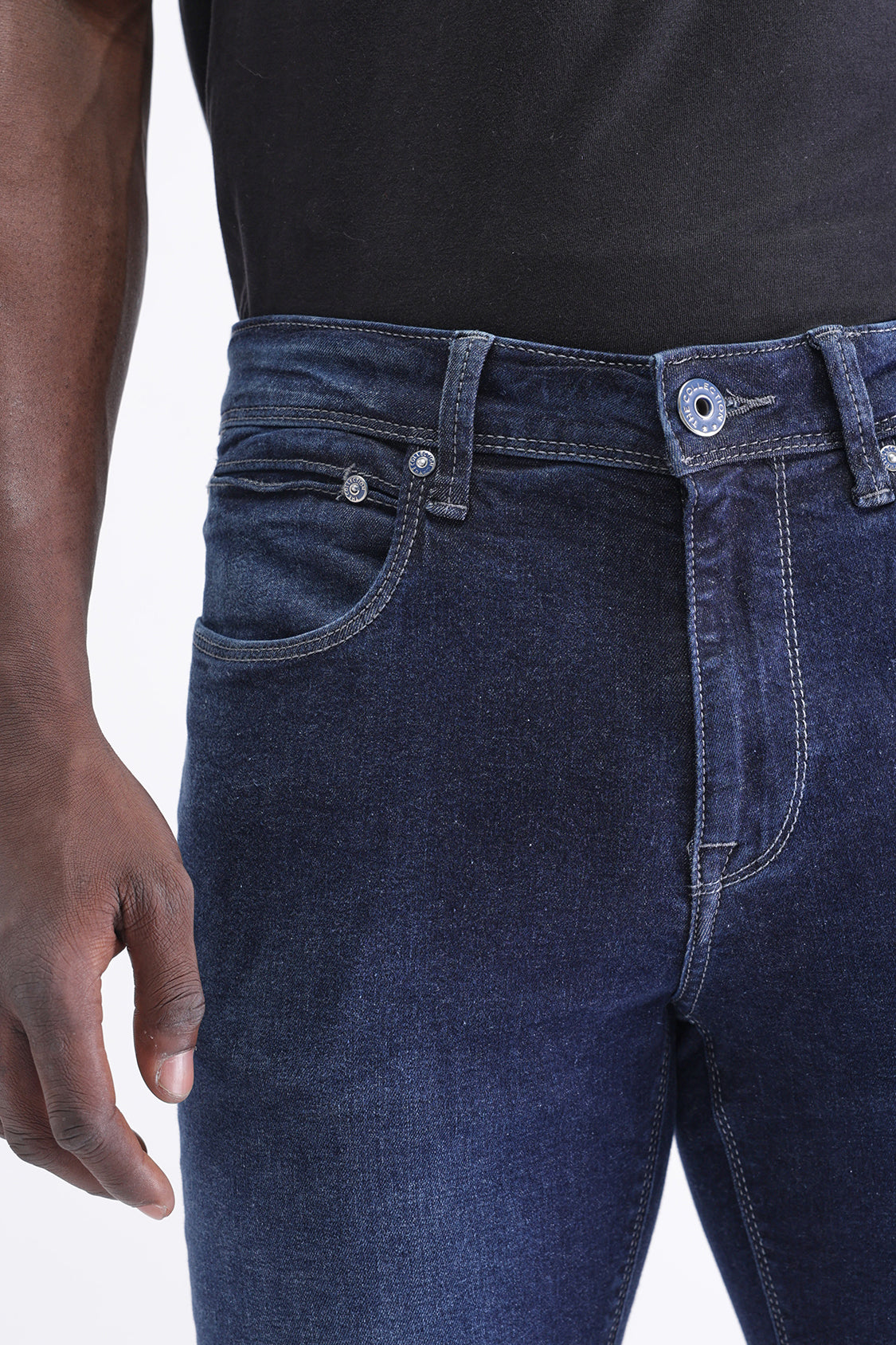 Men Slim Mid Rise Dark Blue Jeans