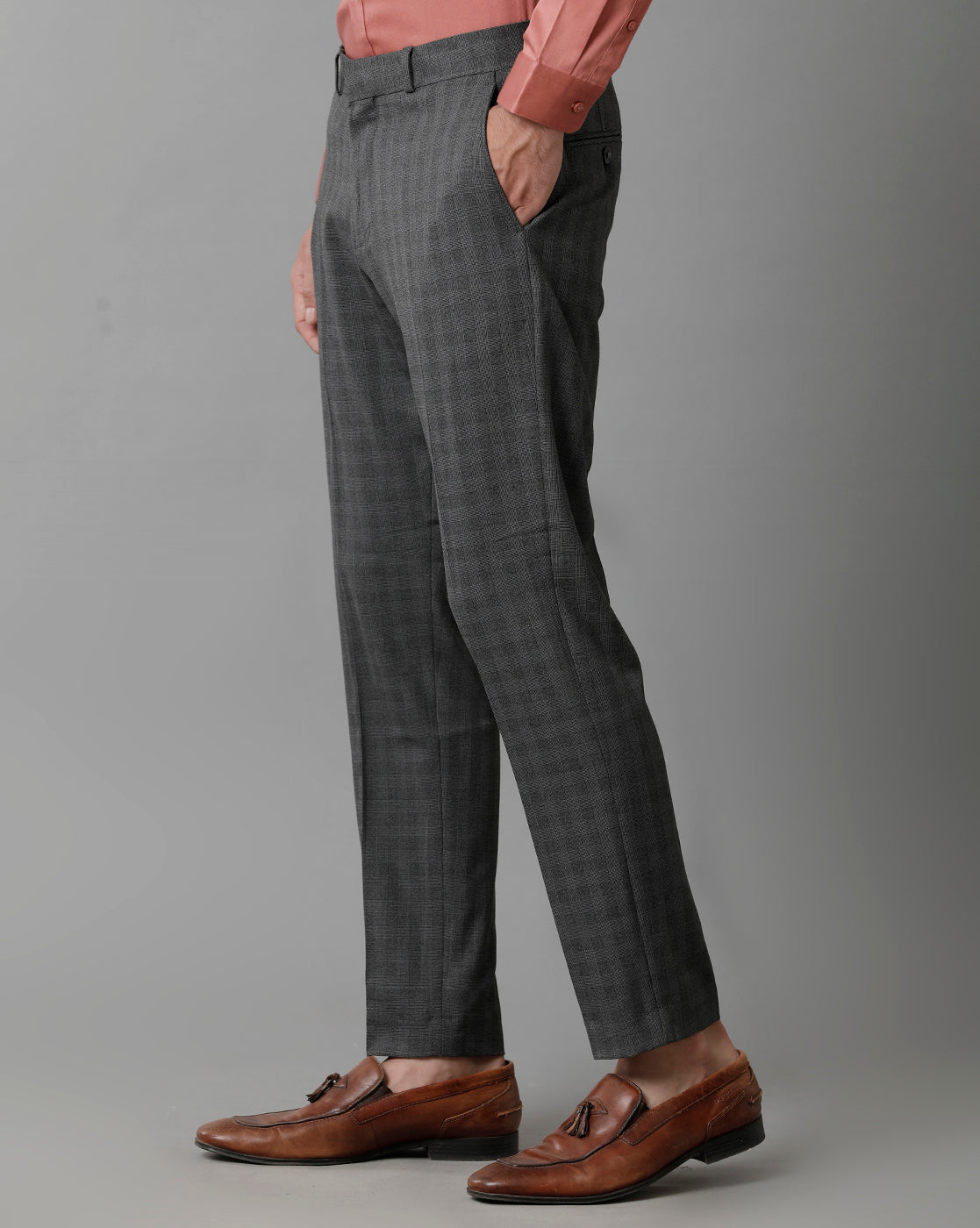Charcoal Check Knitted Stretch Men's Trouser