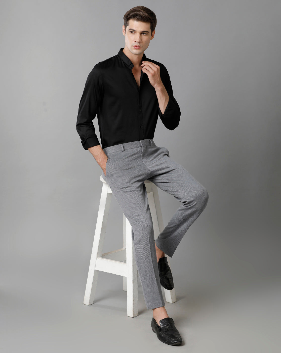 Grey Knitted Stretch Men's Trouser