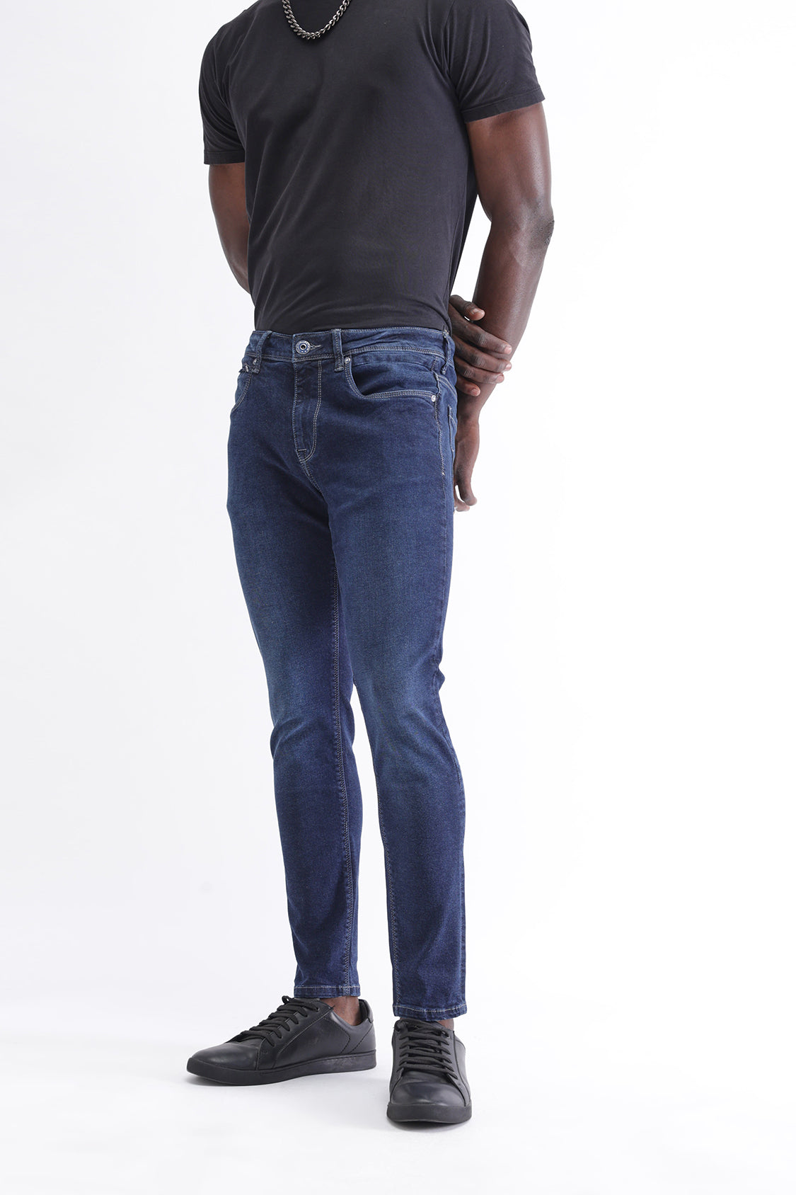 Men Slim Mid Rise Dark Blue Jeans