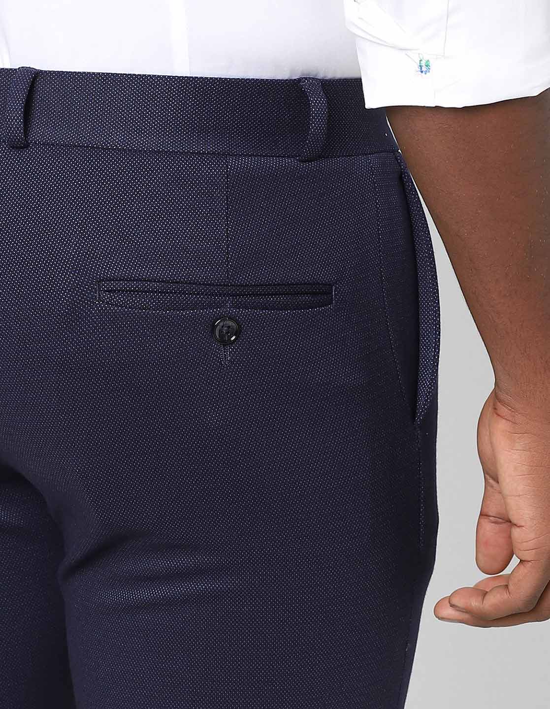 Navy Pin Dot Knitted Stretch Men's Trouser