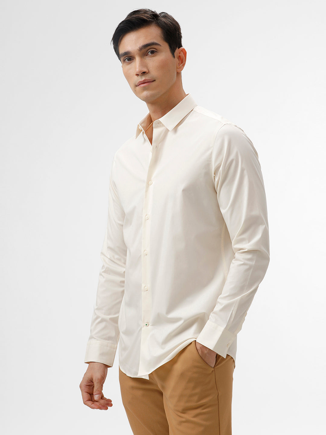 The Collection Men's Sea Salt Solid Cotton Blend Slim Fit Full Sleeves Shirt