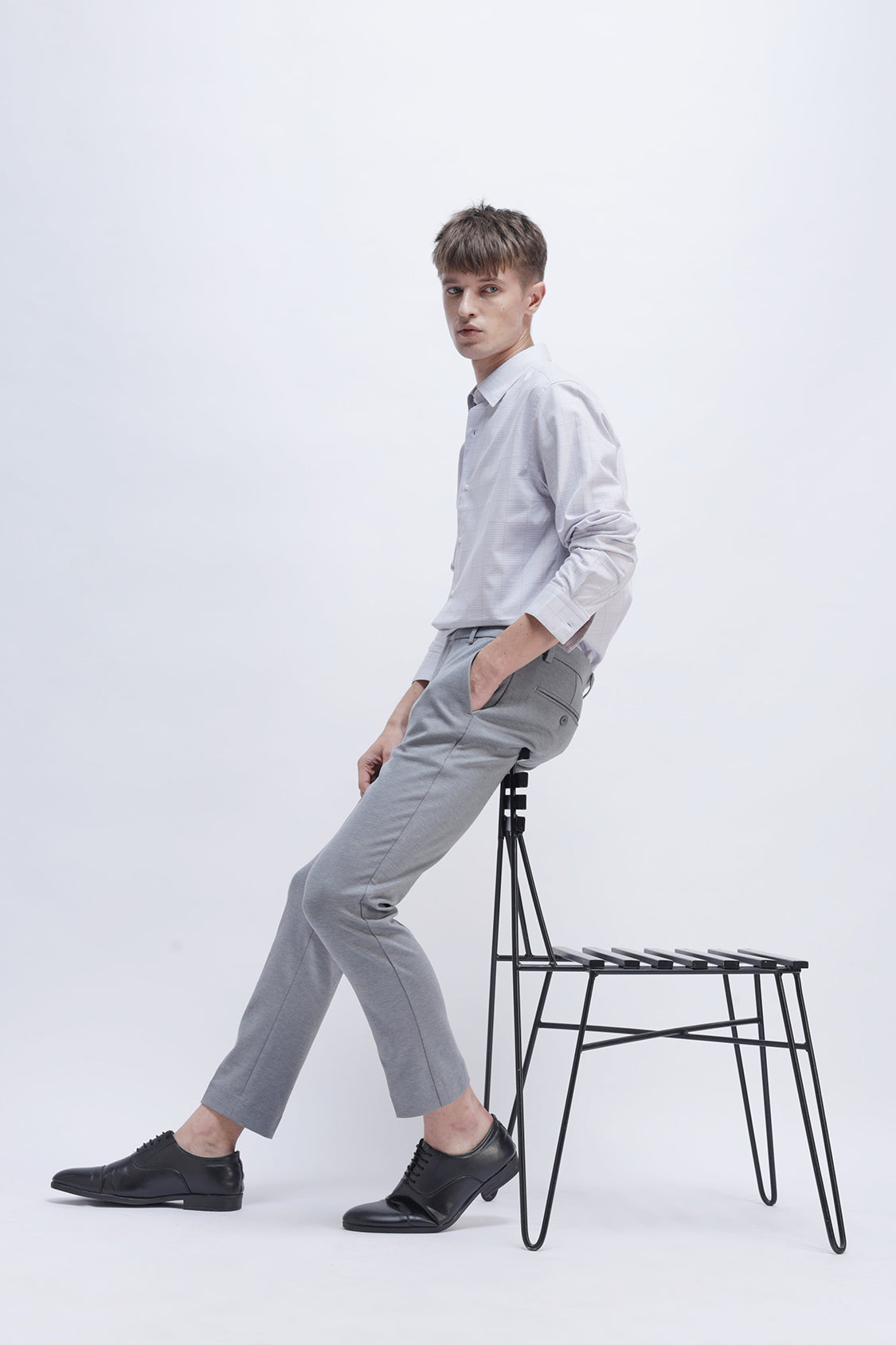 LIGHT GREY CHECKED CASUAL SHIRT