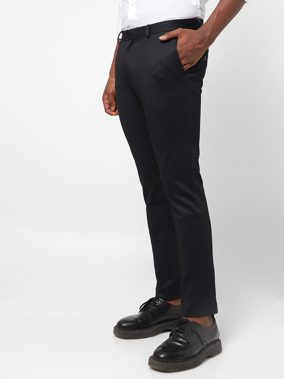 Black Pin Dot Knitted Stretch Men's Trouser