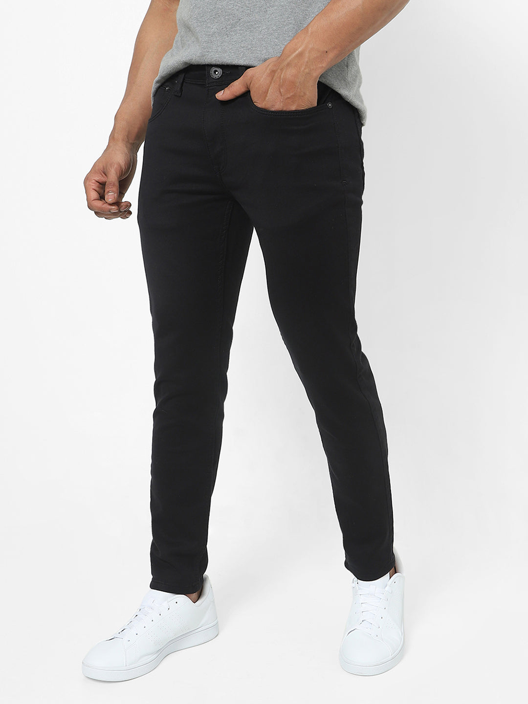 Men Slim Mid Rise Black Jeans