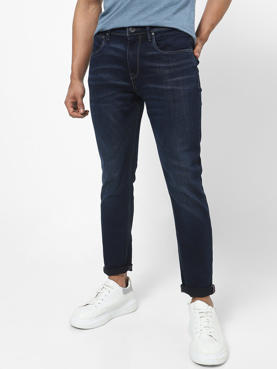 Men Slim Mid Rise Blue Jeans