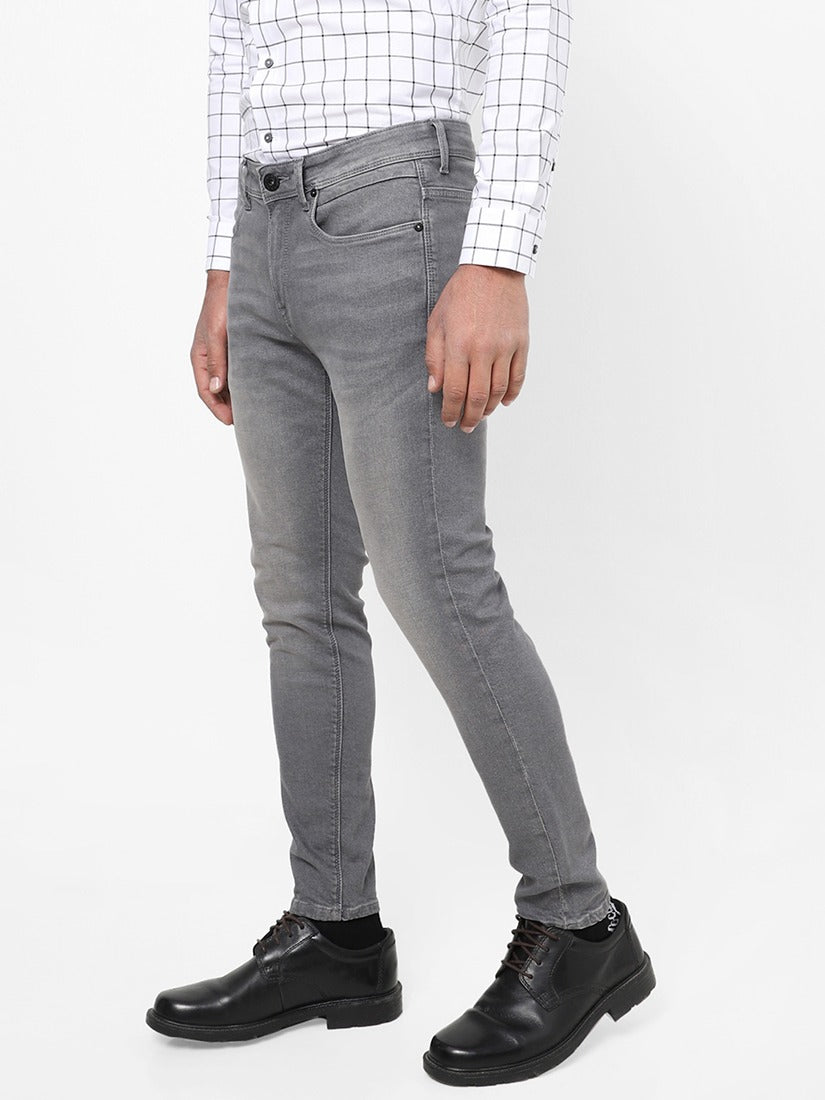 Men Slim Mid Rise Grey Jeans