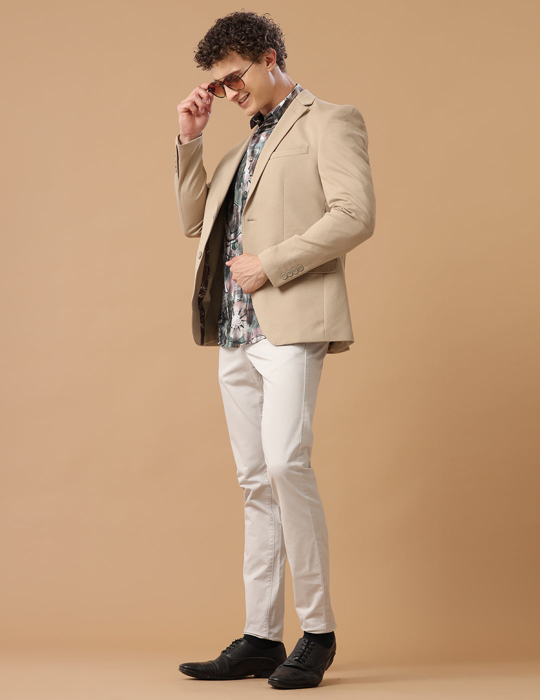 Men's Slim Fit Single Breasted Beige Formal Blazer