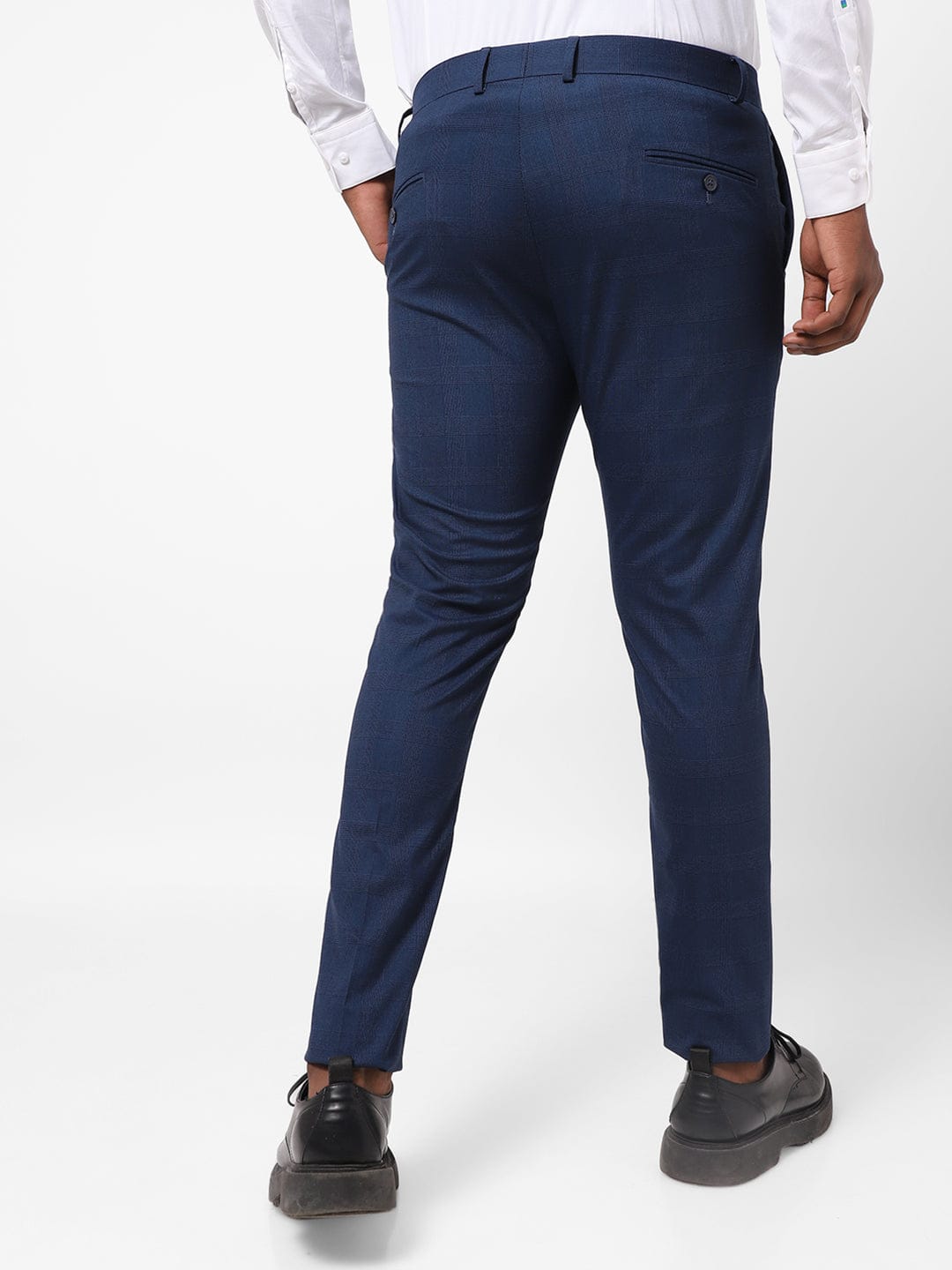 Blue Check Knitted Stretch Men's Trouser