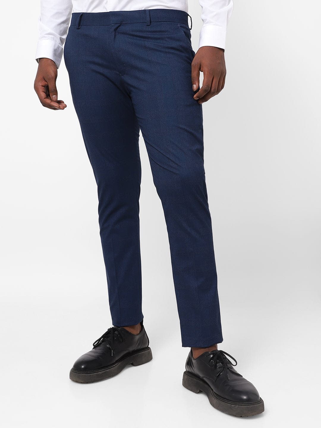 Blue Check Knitted Stretch Men's Trouser
