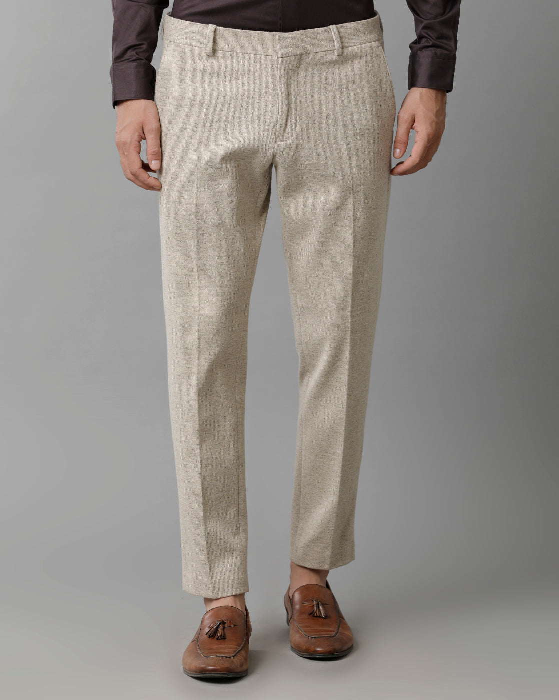 Beige Knitted Stretch Men's Trouser