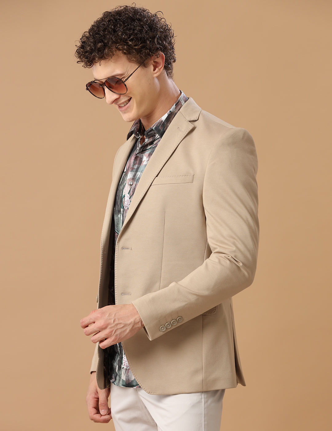 Men's Slim Fit Single Breasted Beige Formal Blazer