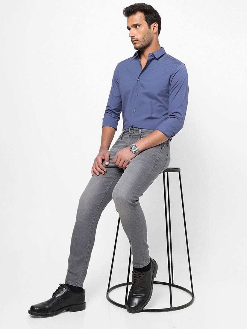 Men Slim Mid Rise Dark Grey Jeans
